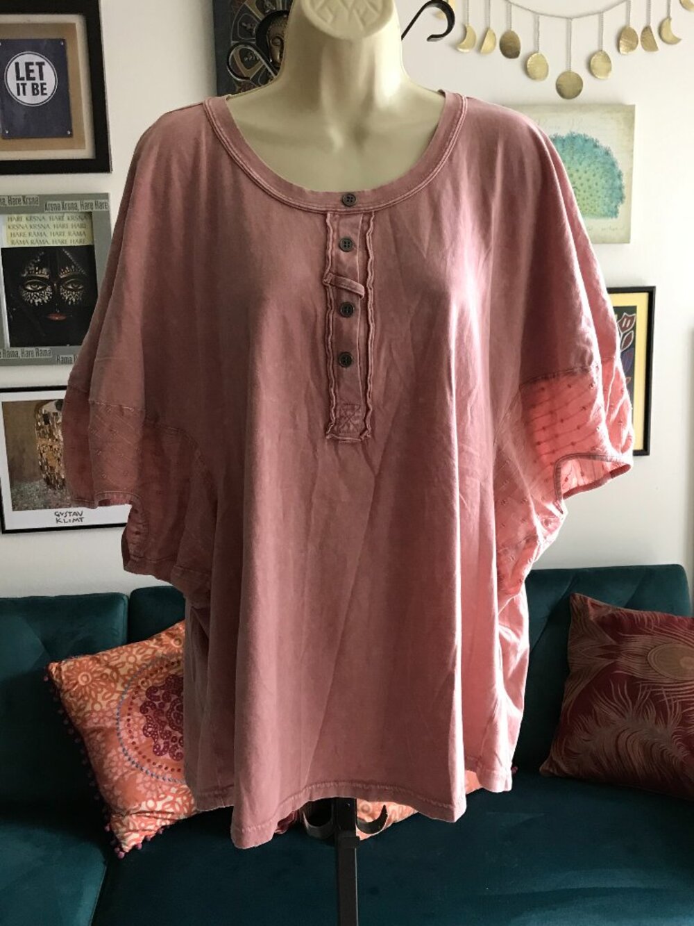 EASEL size L Dusty Rose Dolman Puff Sleeve Knit Oversize Top NWT Fairycore